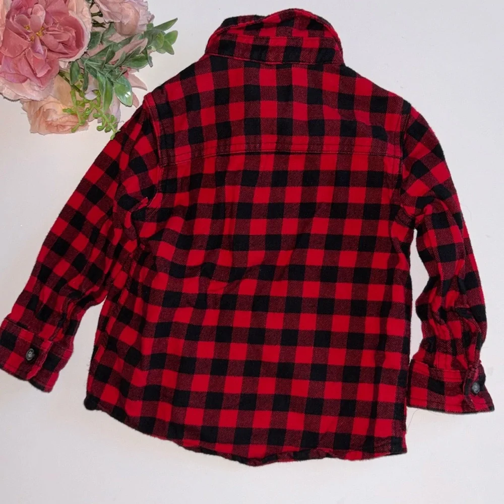 Oshkosh 3T Red Black Flannel Button Down Shirt Christmas Shirt 3T Buffalo